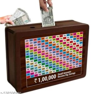 1 Lakh Wooden Multi Colour Money Piggy Bank for Kids
