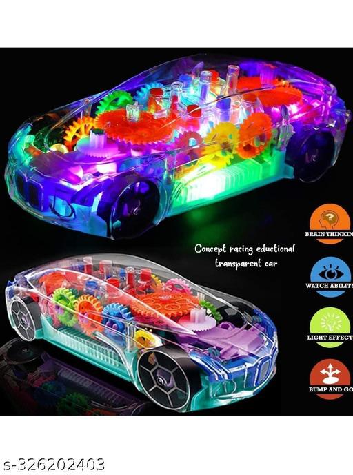 3D Transparent Car 360° Rotation Gear Toy with Light & Sound